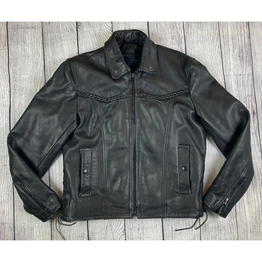 Vintage Route 66 Black Leather Motorcycle Jacket Women's Biker Size 14 (Large)